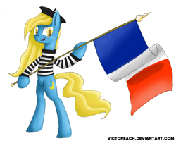 Size: 2738x2190 | Tagged: safe, artist:victoreach, oc, oc:madame banane, earth pony, pony, bipedal, female, flag, france, high res, holding a flag, simple background, solo, white background
