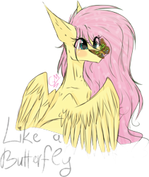 Size: 1440x1706 | Tagged: safe, artist:greenmarta, artist:jemmiej18, fluttershy, butterfly, pegasus, pony, g4, butterfly on nose, collaboration, female, insect on nose, messy mane, simple background, solo, transparent background