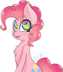 Size: 914x1035 | Tagged: safe, artist:creespyblue, artist:greenmarta, pinkie pie, earth pony, pony, g4, :3, :p, chest fluff, collaboration, cute, diapinkes, female, mare, simple background, solo, tongue out, transparent background