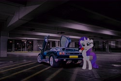 Size: 9797x6531 | Tagged: safe, artist:bluse, derpibooru exclusive, edit, rarity, unicorn, bipedal, car, female, flower, lamborghini, lamborghini diablo, looking at you, mouth hold, rose, sexy, smiling, smiling at you, solo