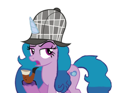 Size: 1280x960 | Tagged: safe, artist:detectivefrankie, izzy moonbow, pony, unicorn, g4, g5, my little pony: a new generation, deerstalker, detective, detective izzy, female, g5 to g4, hat, horn, mare, pipe, sherlock holmes, simple background, solo, transparent background