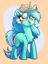 Size: 3000x4000 | Tagged: safe, artist:witchtaunter, lyra heartstrings, pony, unicorn, g4, chest fluff, commission, ear fluff, faic, female, fluffy, hat, implied lesbian, l.u.l.s., meme, shoulder fluff, simple background, solo