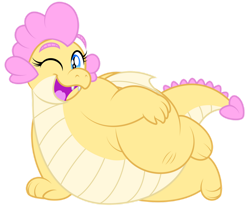 Size: 1600x1352 | Tagged: safe, artist:aleximusprime, oc, oc:buttercream, oc:buttercream the dragon, dragon, flurry heart's story, chubby, cute, dragon oc, dragoness, fat, female, flirting, hand on hip, heart shaped, modeling, one eye closed, posing for photo, sexy, simple background, solo, transparent background, wink