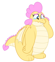 Size: 1600x1789 | Tagged: safe, artist:aleximusprime, oc, oc:buttercream, oc:buttercream the dragon, dragon, flurry heart's story, crying, cute, dragon oc, dragoness, fat, female, heart shaped, sad, sad eyes, sad face, simple background, solo, transparent background, wavy mouth