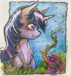 Size: 1258x1357 | Tagged: safe, artist:bantha, twilight sparkle, pony, g4, bust, chest fluff, female, mare, markers, portrait, smiling, solo, traditional art