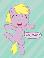 Size: 1135x1500 | Tagged: safe, artist:craftycirclepony, oc, oc only, oc:puppysmiles, earth pony, pony, cute, dialogue, ear fluff, eyes closed, female, filly, foal, happy, heart, looking at you, open mouth, raised leg, smiling, solo, standing, standing on one leg, underhoof