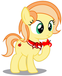 Size: 2660x3230 | Tagged: safe, artist:strategypony, oc, oc only, oc:fruitlines, earth pony, pony, apple, bandana, earth pony oc, eating, female, filly, foal, food, herbivore, high res, neckerchief, simple background, transparent background, younger