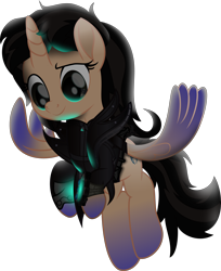 Size: 4412x5416 | Tagged: safe, artist:php178, oc, oc only, oc:true resistance, alicorn, cognitum alicorn, original species, pony, fallout equestria, my little pony: the movie, .svg available, alicorn oc, biker jacket, clothes, cognitum, colored pupils, colored wings, delta pipbuck, eyebrows, female, flying, glowing, gradient hooves, gradient wings, gun, handgun, highlights, horn, inkscape, jacket, leather jacket, leg guards, looking back, luminescence, mane, mare, movie accurate, pipbuck, pistol, ponified, reflection, relentless sorrow (psalm's handgun), revolver, shading, shield, simple background, smiling, solo, svg, tail, transparent background, two toned mane, two toned tail, vector, weapon, wings