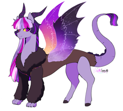 Size: 2217x2002 | Tagged: safe, artist:riukime, oc, oc only, oc:jinx, draconequus, hybrid, draconequus oc, female, high res, interspecies offspring, offspring, parent:discord, parent:twilight sparkle, parents:discolight, simple background, solo, white background