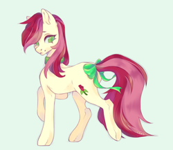 Size: 3284x2852 | Tagged: safe, artist:lakl, roseluck, earth pony, pony, g4, bow, collar, commission, commissioner:doom9454, cute, high res, pony pet, rosepet, simple background, solo, tail, tail bow