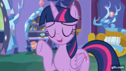 Size: 640x360 | Tagged: safe, screencap, spike, twilight sparkle, alicorn, dragon, pony, g4, molt down, season 8, animated, duo, eyes closed, female, fire, gif, gifs.com, green fire, male, mare, meep, open mouth, open smile, shrunken pupils, smiling, twilight sparkle (alicorn), twilight's castle