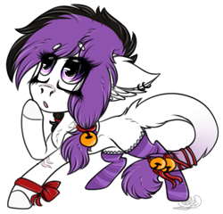 Size: 1113x1069 | Tagged: safe, artist:beamybutt, oc, oc only, earth pony, pony, bell, clothes, ear fluff, eyelashes, female, mare, raised hoof, simple background, socks, solo, striped socks, thinking, transparent background