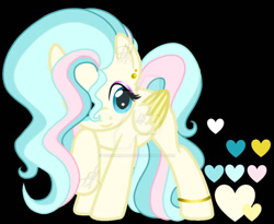 Size: 1024x838 | Tagged: safe, artist:teonnakatztkgs, oc, oc only, pony, base used, black background, bracelet, deviantart watermark, eyelashes, hair over one eye, heart, jewelry, magical lesbian spawn, makeup, obtrusive watermark, offspring, parent:coco pommel, parent:fluttershy, reference sheet, simple background, solo, watermark