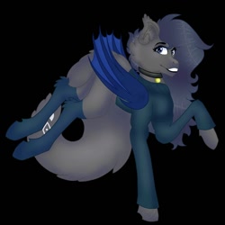 Size: 1500x1500 | Tagged: safe, artist:teonnakatztkgs, oc, oc only, bat pony, pony, bat pony oc, bat wings, black background, clothes, collar, grin, simple background, smiling, socks, solo, wings