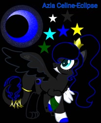 Size: 997x1212 | Tagged: safe, artist:teonnakatztkgs, oc, oc only, hybrid, pony, base used, black background, colored wings, crescent moon, female, looking back, mare, moon, reference sheet, simple background, solo, two toned wings, wings