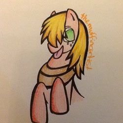 Size: 640x640 | Tagged: safe, artist:themuffinartist, big macintosh, :p, freckles, no pupils, solo, tongue out, traditional art