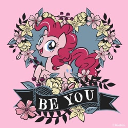 Size: 1080x1080 | Tagged: safe, artist:mylittleponyjpn, part of a set, pinkie pie, earth pony, pony, g4, official, flower, instagram, simple background, solo