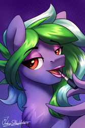 Size: 2000x3000 | Tagged: safe, artist:jedayskayvoker, oc, oc only, oc:weldbead, pegasus, pony, bust, chest fluff, crossdressing, fluffy, high res, icon, lips, lipstick, looking at you, makeup, male, patreon, patreon reward, portrait, red eyes, solo, stallion, wing hands, wings