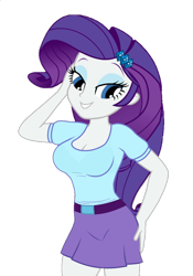 Size: 650x930 | Tagged: safe, edit, edited screencap, editor:ah96, screencap, rarity, equestria girls, g4, background removed, breasts, busty rarity, cleavage, clothes, eyeshadow, female, looking down, makeup, miniskirt, not a vector, simple background, skirt, solo, transparent background