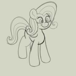 Size: 1488x1488 | Tagged: safe, artist:doodledonutart, fluttershy, pegasus, pony, g4, :t, animated, female, floppy ears, folded wings, frame by frame, gif, hooves, loop, mare, monochrome, simple background, sketch, smiling, solo, white background, wings