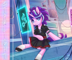 Size: 2948x2480 | Tagged: safe, artist:wavecipher, gameloft, starlight glimmer, pony, unicorn, g4, alternate hairstyle, clothes, converse, edgelight glimmer, gameloft interpretation, high res, looking at you, shoes, skirt, solo