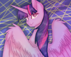 Size: 4000x3200 | Tagged: safe, artist:greenmarta, artist:minelvi, twilight sparkle, alicorn, pony, g4, collaboration, female, looking at you, looking back, looking back at you, solo, spread wings, twilight sparkle (alicorn), wings