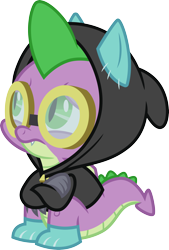 Size: 3000x4438 | Tagged: safe, artist:cloudy glow, spike, dragon, g4, sparkle's seven, .ai available, clothes, costume, dangerous mission outfit, goggles, hoodie, simple background, solo, transparent background, vector, winged spike, wings