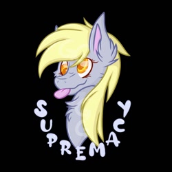 Size: 1500x1500 | Tagged: safe, artist:gremlingraveyard, derpy hooves, pegasus, pony, g4, black background, bust, female, simple background, solo, tongue out