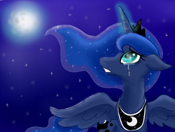 Size: 1600x1200 | Tagged: safe, artist:doodledaydream, princess luna, alicorn, pony, g4, crying, female, moon, night, night sky, sad, sky, solo, spread wings, wings