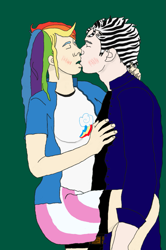 Size: 799x1200 | Tagged: safe, rainbow dash, oc, oc:thunder arrhenius, human, g4, female, humanized, kissing, male, straight