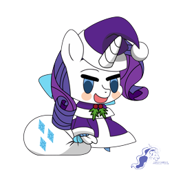 Size: 9934x9934 | Tagged: safe, artist:dimanizma, rarity, pony, unicorn, g4, absurd resolution, anime, bag, chibi, christmas, clothes, costume, cute, fate/stay night, female, filly, foal, happy new year, hat, hearth's warming eve, holiday, horn, padoru, santa costume, santa hat, simple background, solo, transparent background, watermark