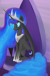 Size: 1317x2000 | Tagged: safe, artist:iron curtain, nightmare moon, princess luna, alicorn, pony, g4, female, jewelry, nightmare luna, regalia, solo