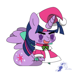 Size: 9934x9934 | Tagged: safe, artist:dimanizma, twilight sparkle, alicorn, pony, unicorn, g4, absurd resolution, anime, bag, chibi, christmas, clothes, costume, cute, fate/stay night, female, filly, foal, happy new year, hat, hearth's warming eve, holiday, horn, padoru, santa costume, santa hat, simple background, solo, spread wings, transparent background, twilight sparkle (alicorn), watermark, wings