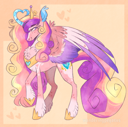Size: 968x966 | Tagged: safe, artist:wanderingpegasus, princess cadance, alicorn, pony, g4, alternate hairstyle, chest fluff, crown, curved horn, cute, cutedance, female, freckles, heart, hoof shoes, horn, jewelry, mare, markings, redesign, regalia, solo