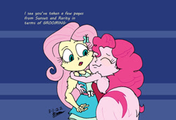 Size: 1024x702 | Tagged: safe, artist:tmntsam, fluttershy, pinkie pie, equestria girls, g4, alternate universe, clothes, dress, duo, fur, furry human, hug