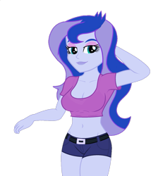 Size: 897x1000 | Tagged: safe, edit, edited screencap, editor:ah96, screencap, princess luna, vice principal luna, equestria girls, arm behind head, background removed, belly button, breast edit, breasts, busty princess luna, female, not a vector, simple background, solo, transparent background