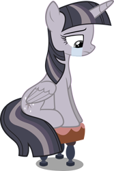 Size: 2665x4000 | Tagged: safe, artist:slb94, artist:wardex101, edit, twilight sparkle, alicorn, pony, amending fences, g4, crying, depressed, discorded, discorded twilight, female, folded wings, frown, lonely, looking down, mare, sad, simple background, sitting, solo, sorrow, stool, transparent background, twilight sparkle (alicorn), twilight tragedy, vector, wings