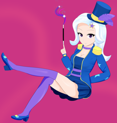 Size: 3356x3535 | Tagged: safe, artist:toffrox, trixie, equestria girls, equestria girls specials, g4, my little pony equestria girls: better together, my little pony equestria girls: spring breakdown, street magic with trixie, clothes, dress, female, hat, high heels, high res, looking at you, magic, magic wand, shoes, smiling, socks, solo, thigh highs, top hat, wand