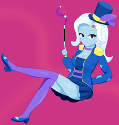 Size: 3356x3535 | Tagged: safe, alternate version, artist:toffrox, trixie, equestria girls, equestria girls specials, g4, my little pony equestria girls: better together, my little pony equestria girls: spring breakdown, street magic with trixie, clothes, dress, female, hat, high heels, high res, looking at you, magic, shoes, smiling, socks, solo, thigh highs, top hat