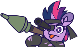 Size: 4552x2792 | Tagged: safe, artist:threetwotwo32232, twilight sparkle, pony, unicorn, g4, eyepatch, female, future twilight, mare, metal gear, parody, rpg-7, simple background, solid sparkle, transparent background