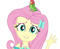 Size: 1622x1330 | Tagged: safe, edit, edited screencap, screencap, fluttershy, bird, parrot, equestria girls, g4, my little pony equestria girls: better together, outtakes (episode), background removed, female, looking at you, not a vector, simple background, transparent background