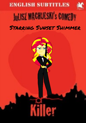 Size: 720x1026 | Tagged: safe, edit, screencap, sunset shimmer, equestria girls, g4, killer (movie), movie poster, parody, poland, solo
