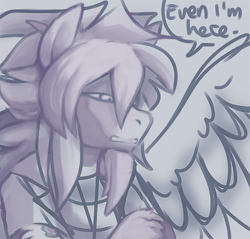 Size: 700x670 | Tagged: safe, artist:deyogee, oc, pegasus, semi-anthro, arm hooves, clothes, collaboration, crossover, dialogue, male, monochrome, ponified, solo, unshorn fetlocks, yami bakura, yu-gi-oh!