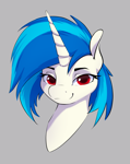 Size: 2317x2917 | Tagged: safe, artist:aquaticvibes, dj pon-3, vinyl scratch, pony, unicorn, bust, female, gray background, high res, mare, red eyes, simple background, solo