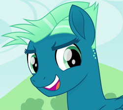Size: 3088x2760 | Tagged: dead source, safe, artist:cirillaq, sky stinger, pegasus, pony, g4, bust, eyebrows, green eyes, high res, male, movie accurate, open mouth, open smile, portrait, smiling, solo, stallion, two toned mane