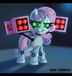 Size: 1800x1900 | Tagged: safe, artist:opal_radiance, sweetie belle, pony, robot, robot pony, unicorn, g4, female, filly, foal, solo, sweetie bot