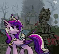 Size: 1978x1800 | Tagged: safe, artist:ami-gami, princess cadance, alicorn, pony, g4, colored wings, crown, female, folded wings, gradient wings, jewelry, mare, regalia, solo, statue, wings
