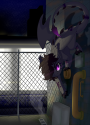 Size: 1800x2500 | Tagged: safe, artist:star-theft, oc, oc only, oc:mathias, dracony, dragon, hybrid, high res, male, purple eyes, shadow, slit pupils, sneaky, solo, upside down, wall climbing