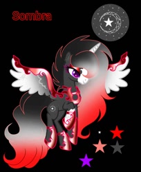 Size: 1124x1380 | Tagged: safe, artist:teonnakatztkgs, oc, oc:sombra, alicorn, pony, alicorn oc, base used, hoof shoes, horn, makeup, smiling, solo, spread wings, stars, wings