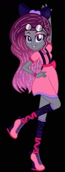 Size: 637x1696 | Tagged: safe, artist:teonnakatztkgs, oc, oc only, equestria girls, g4, base used, black background, grin, hand on hip, high heels, makeup, shoes, simple background, smiling, solo, sunglasses